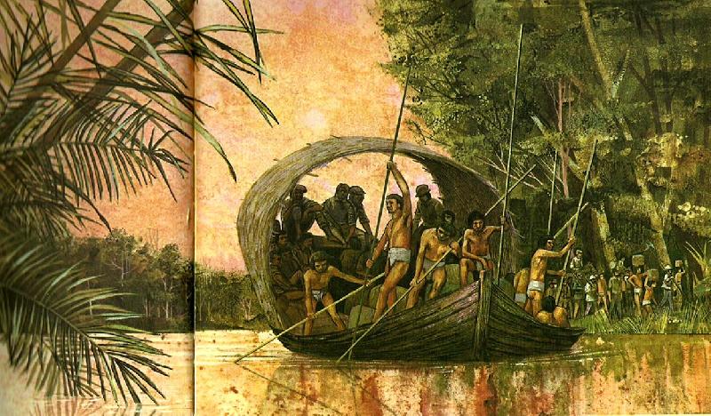 unknow artist det var med den baten som prellano och hans 50 foljeslagare gjorde sin fard till amazonflodens mynning Germany oil painting art